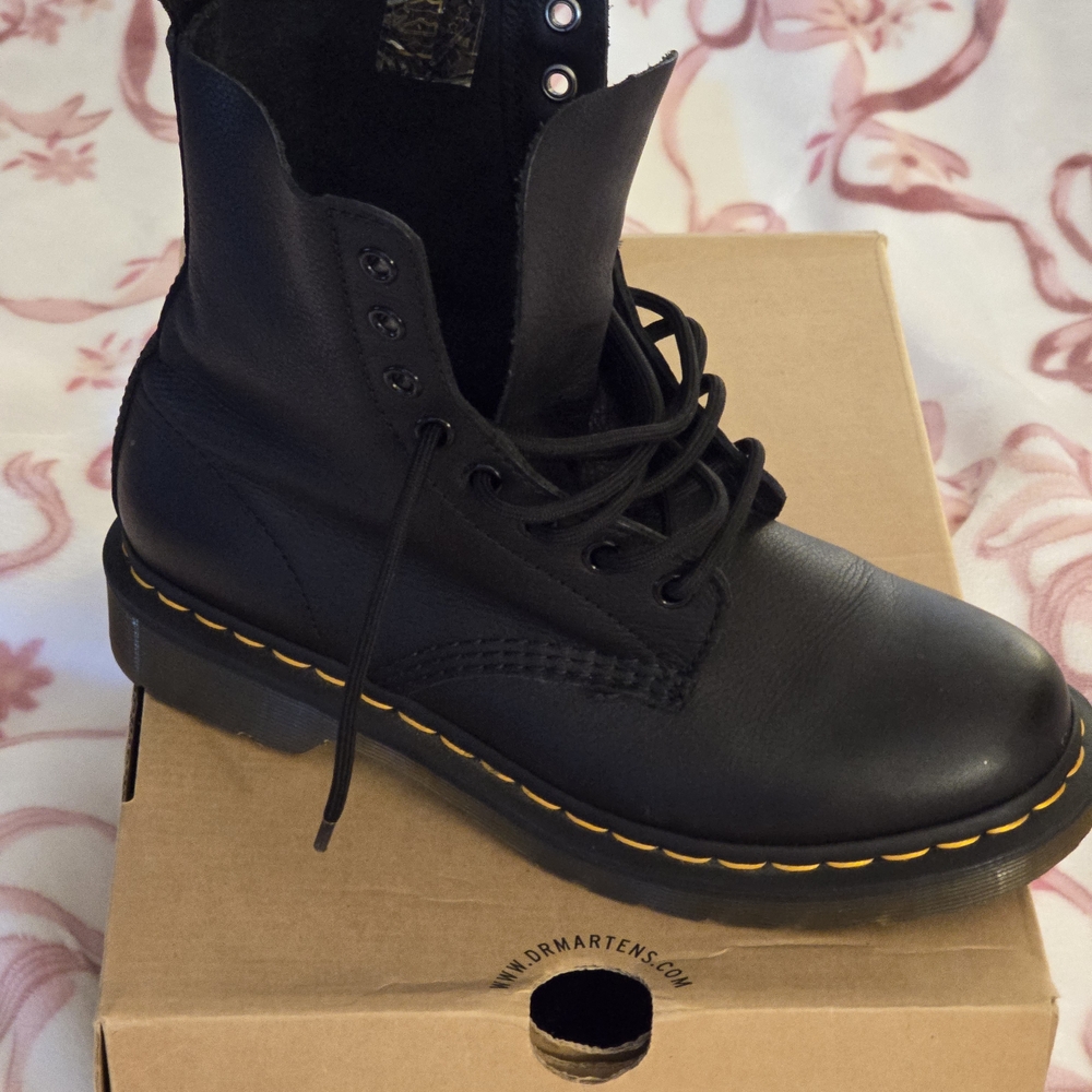 Dr. Martens Black Combat Boots with Yellow Stitching
